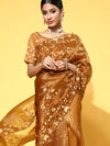 Mitera Women's Organza Brown Embroidered Celebrity Saree With Blouse Piece-2NAVYA2012