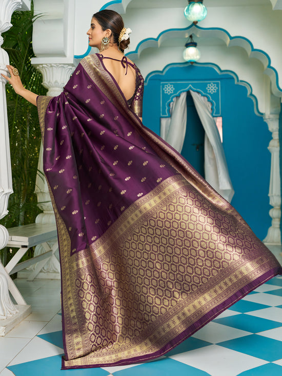 Saree Mall Women's  Blend Purple Woven Design Designer Saree With Blouse Piece-2PAKHI4103A