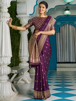 Saree Mall Women's  Blend Purple Woven Design Designer Saree With Blouse Piece-2PAKHI4103A