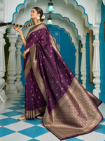 Saree Mall Women's  Blend Purple Woven Design Designer Saree With Blouse Piece-2PAKHI4103A