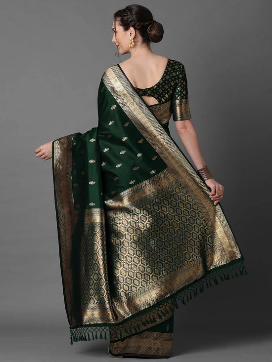 Saree Mall Women's  Blend Green Woven Design Designer Saree With Blouse Piece-2PAKHI4103C