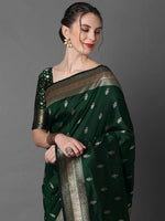 Saree Mall Women's  Blend Green Woven Design Designer Saree With Blouse Piece-2PAKHI4103C