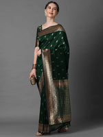 Saree Mall Women's  Blend Green Woven Design Designer Saree With Blouse Piece-2PAKHI4103C