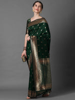 Saree Mall Women's  Blend Green Woven Design Designer Saree With Blouse Piece-2PAKHI4103C