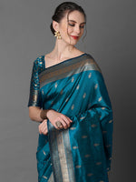 Saree Mall Women's  Blend Blue Woven Design Designer Saree With Blouse Piece-2PAKHI4103D