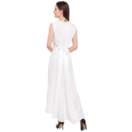 Aawari Rayon Plain Gown For Girls and Women White-AM086-White