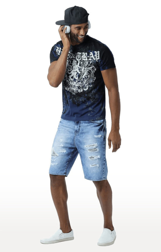 Huetrap Blue Mens Short Sleeve Graphic Printed Tshirt-HT12MKGRALNY00055