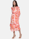 Floral Orange Wrap Dress-17401