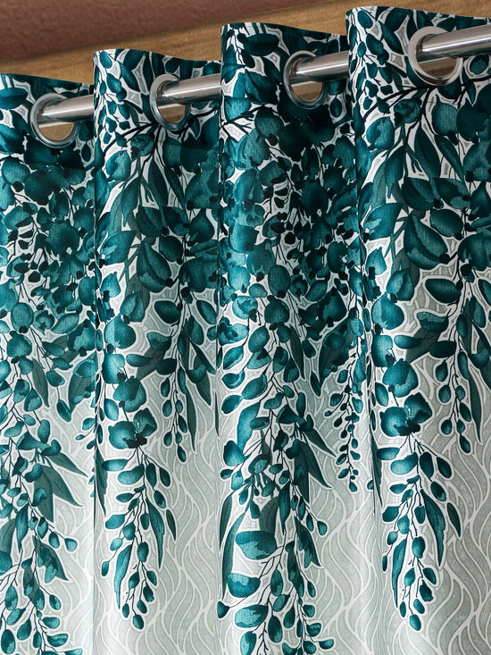 Home Sizzler 2 Pieces Sunflower Panel Eyelet Polyester Door Curtains - 7 Feet, Turquoise Green-HS2PC001749DR