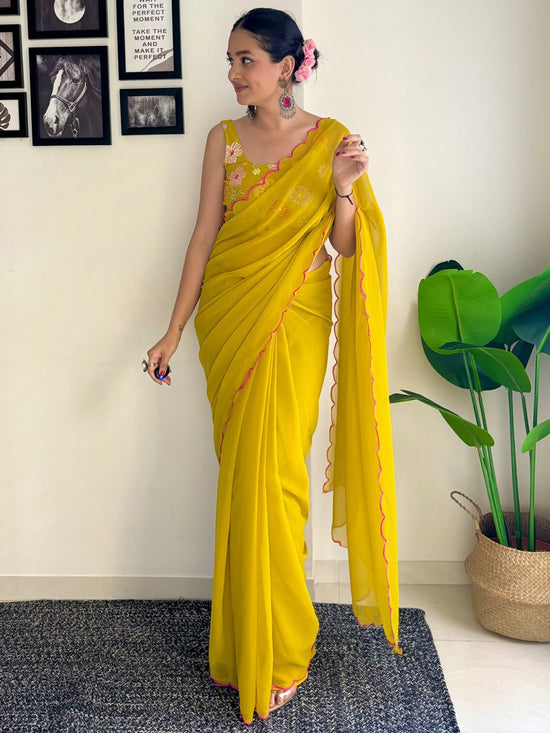 Avanshee Women's Latest Solid Georgette Saree With Embroidred Unstiched Blouse-AVN-1704-YELLOW