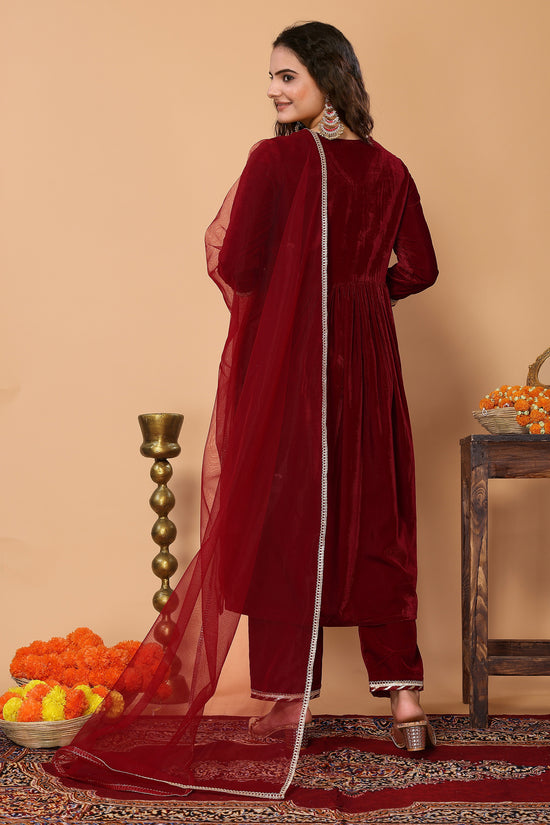 Avanshee Women's Latest Solid Velvet Kurta, Pant With Dupatta-ES-7515