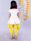 Lil Drama Cotton Embroidered Kurta with Tye & Dye Dhoti Sets for Girls - White and Yellow