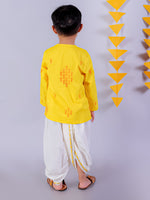 Lil Drama Cotton Embroidered Mull Kurta with Dhoti Sets For Boys - Yellow and White