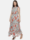 Floral Blue Frilled Dress-17369