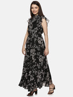 Floral Black Frilled Dress-17370