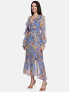 Floral Blue Ruffle Wrap Dress-17393