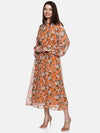 Floral Yellow Belted Blouson Sleeve Dress-17398