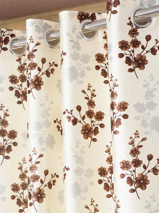 Home Sizzler 2 Pieces Bloom Burst Eyelet Polyester Door Opaque Curtains - 7 Feet, Brown-HS2PC001712DR