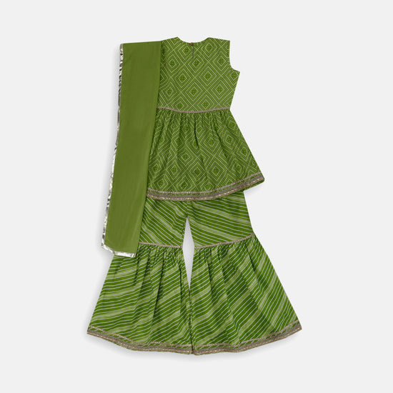 Desi Soota Cotton Kurti Sharara with Dupatta for Girls - Green-M045