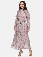 Floral Multicolored Ruffled Blouson Sleeve Dress-17408