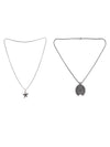 Set of 2 Star & Geometrical shape Oxidised Silver-Toned Textured Necklace
