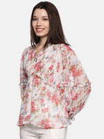 Floral Multicolor Blouson Sleeve Top-17387