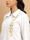 White Shirt with Parallel Cradle Embroidery-SISH0060624