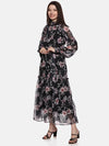 Floral Black Ruffled Blouson Sleeve Dress-17409