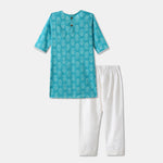 Desi Soota Cotton Kurti Pajama with Dupatta for Girls - Blue-M034