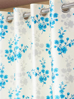 Home Sizzler 2 Pieces Bloom Burst Eyelet Polyester Door Opaque Curtains - 7 Feet, Aqua-HS2PC001719DR