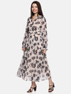 Floral Off-White Blouson Sleeve Maxi Dress-17411