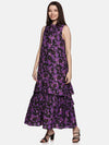 Floral Purple Tiered Sleeveless Dress-17397