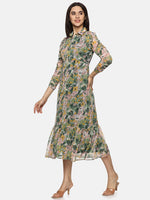 Floral Multicolor Ruched Sleeve Midaxi Dress-17359