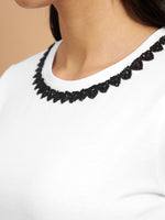 White Crop Top with Monochrome Embellishment-SIRT0010824