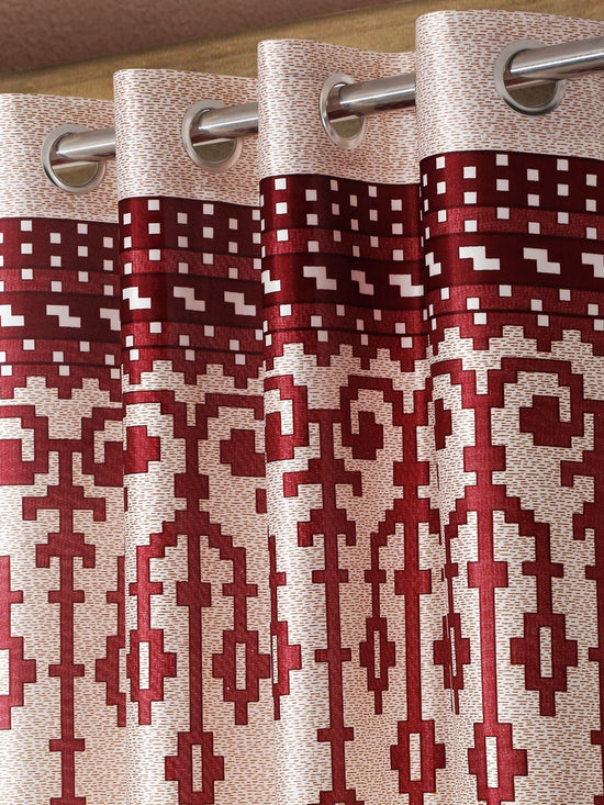 Home Sizzler 2 Pieces Leafy Elegance Panel Eyelet Polyester Door Curtains - 7 Feet, Maroon-HS2PC001731DR