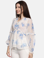 Floral White Blouson Sleeve Top-17386