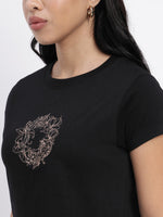 Black Embroidered Crop Top-SICT0010124