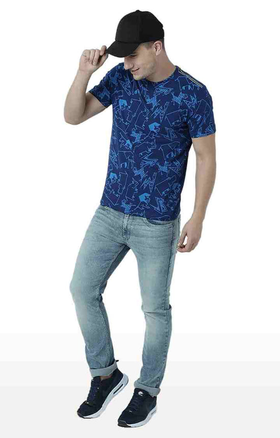 Huetrap Blue Mens Short Sleeve Graphic Printed Tshirt-HT17MKGRALNY00813