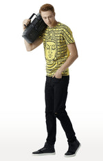 Huetrap Yellow Mens Short Sleeve Graphic Printed Tshirt-HT16MKGRAYLW00296