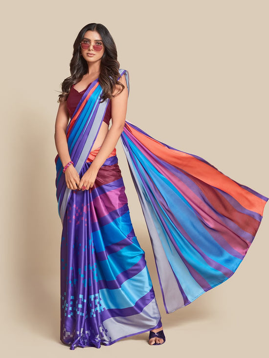 Avanshee Women's Latest Bollywood Striped Satin Saree With Unstiched Blouse-AVN-8082-BLUE