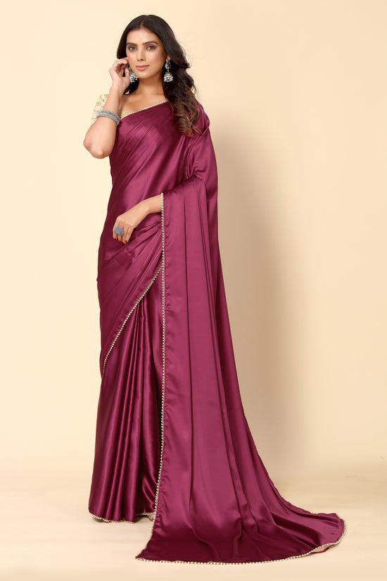 Avanshee Women's Latest Solid Satin Saree With Unstiched Blouse-AVN-1694-PURPLE