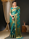 Saree Mall Women's Georgette Blue Woven Design Celebrity Saree With Blouse Piece-31ALEKHA3101