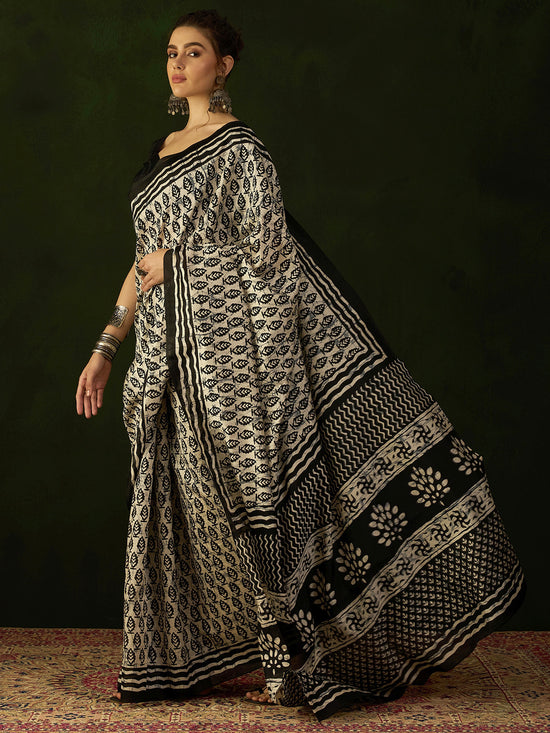 Saree Mall Women's Bhagalpuri  Beige Printed Designer Saree With Blouse Piece-31WOM31901