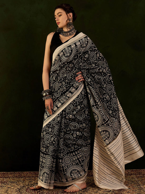 Saree Mall Women's Bhagalpuri  Black Printed Designer Saree With Blouse Piece-31WOM31906