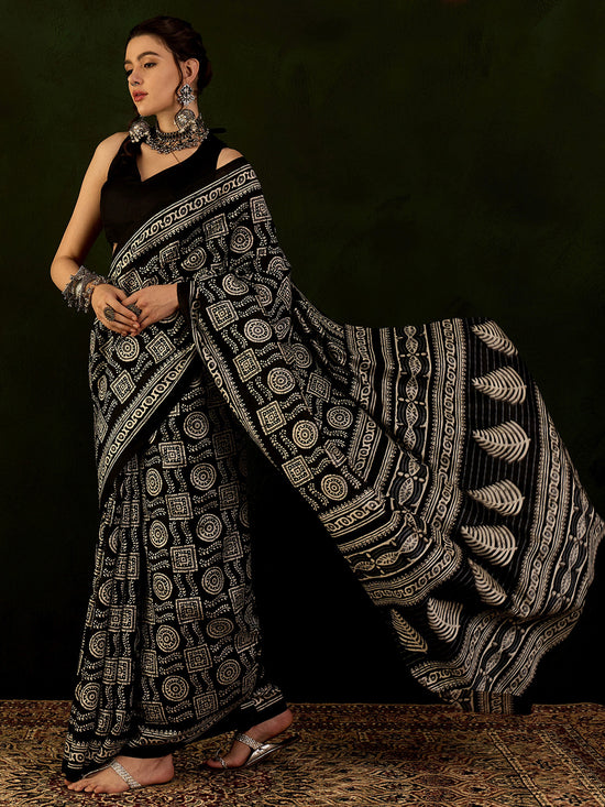 Saree Mall Women's Bhagalpuri  Black Printed Designer Saree With Blouse Piece-31WOM31907