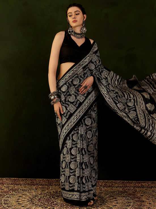 Saree Mall Women's Bhagalpuri  Black Printed Designer Saree With Blouse Piece-31WOM31907