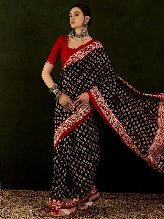 Saree Mall Women's Bhagalpuri  Black Printed Designer Saree With Blouse Piece-31WOM31909