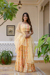 Women Chanderi Printed Lehenga Choli-LC Light Yellow