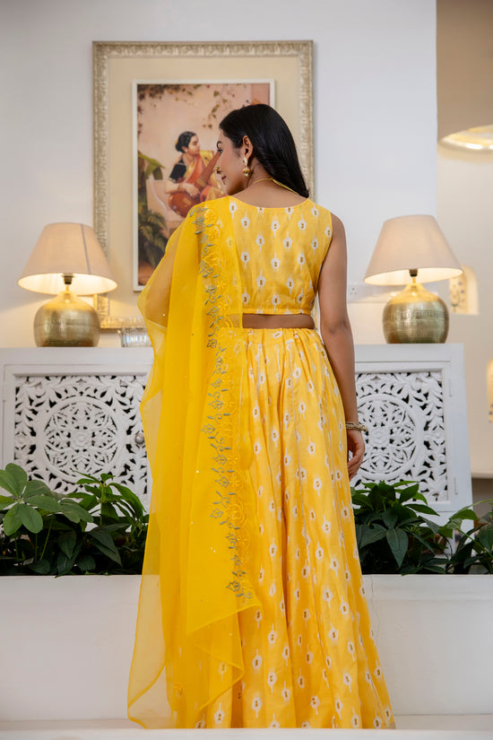 Women Chanderi Printed Lehenga Choli-LC Yellow Boota