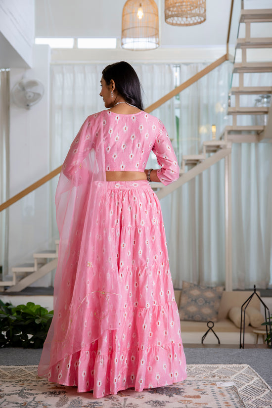 Women Chanderi Printed Lehenga Choli-LC Pink Boota